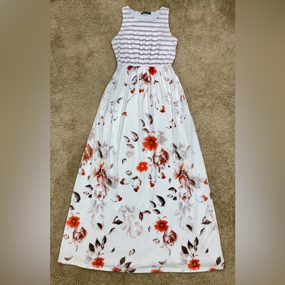 Simplee Apparel Striped Floral Print Maxi Dress